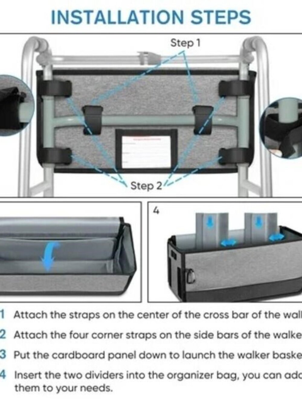 FINPAC Large Walker Basket for Foldable Walker, Storage Bag Strap Attachment Org